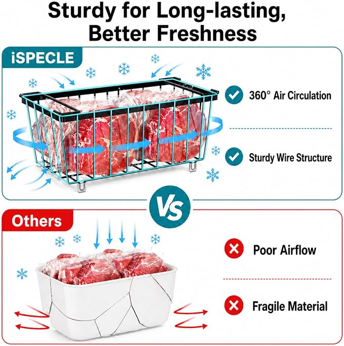 Chest Freezer Organizer - Small Storage Baskets for 7 Cu.Ft, 8 Pack | Easy Access Handles, Stackable Deep Freezer Wire Baskets, Vertical Space Sorts for Frozen Meat, Vegetable and Bagged Items - Image 5