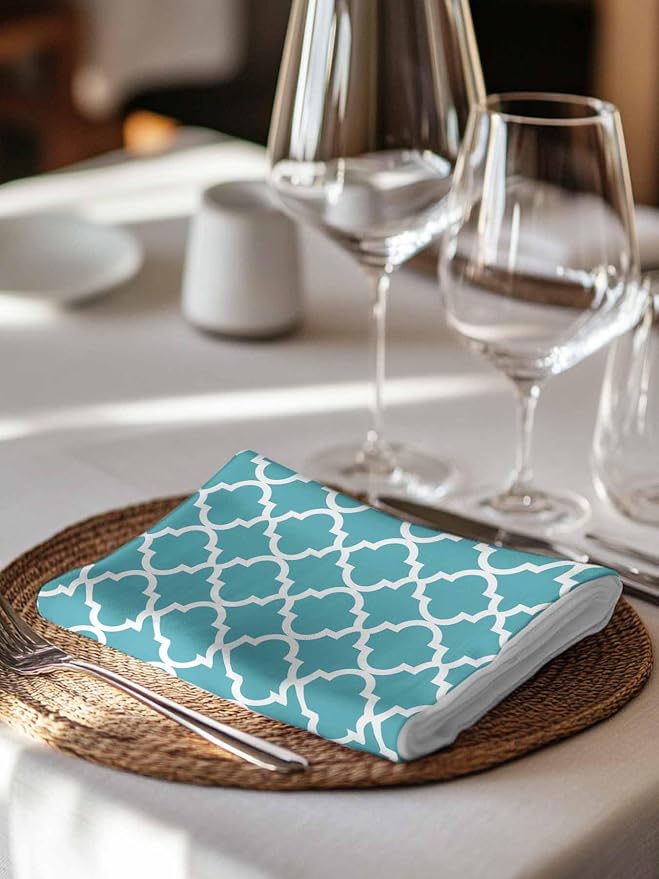 Cloth Napkins Set of 6-20x20 Inches, Turquoise Morocco Washable Reusable Table Napkins, Boho Ethnic Traditional Geometric Soft & Absortbent Dining Napkin for Party Wedding Hotel Restaurant - Image 7