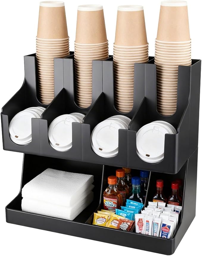 Commercial Cup and Lid Holder with Straw Organizer,Disposable Coffee Cup Condiment Dispenser for Countertop Org, Coffee Bar, Beverage Cup, Kitchen, Breakroom (11 Compartment Upright) - Image 7
