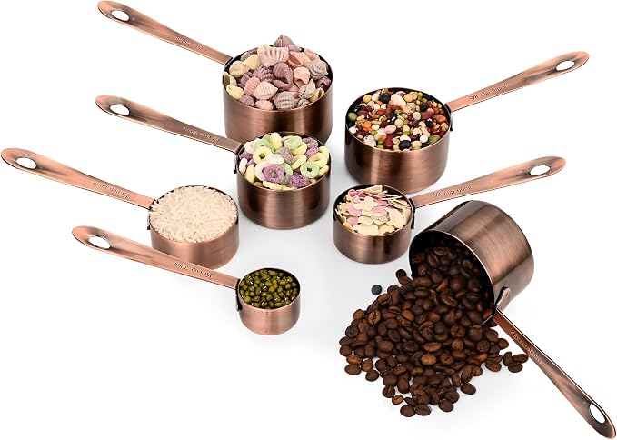 Measuring Cups and Spoons Set, Copper Measuring Cups and Spoons Set 17, Stainless Steel Metal 7 Measuring Cups and 9 Measuring Spoons with 1 Leveler for Kitchen & Baking - Image 7