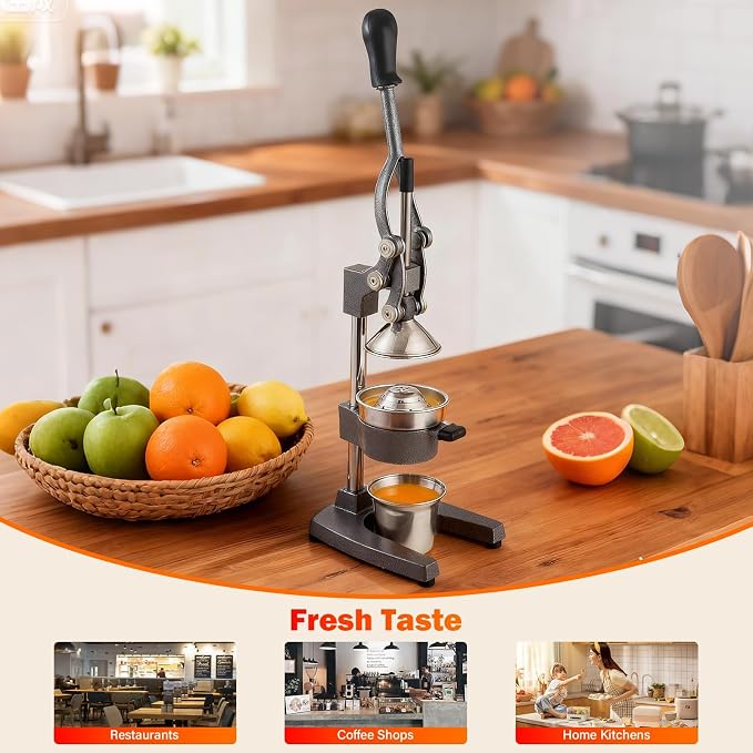 Manual Cast Iron Juicer, Gray Lemon Citrus Squeezer | Detachable Cone, Free Stainless Steel Cup, Extracts Juice from Lemons, Oranges and Grapefruits, Easy to Clean - Image 6