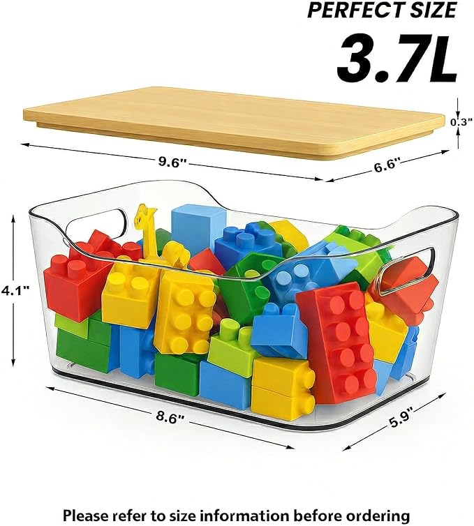 CiWiVOKi 6 Pack Clear Stackable Storage Bins with Bamboo Lids, 3.7L BPA-Free Plastic Organizer Containers with Handles, for Pantry, Kitchen, Fridge, Bathroom, Cabinet & Closet Organization - Image 2