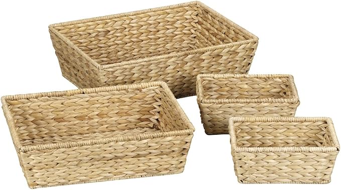 Household Essentials ML-6695N Set of 4 Wicker Storage Baskets - Natural Brown by HouseholdEssentials