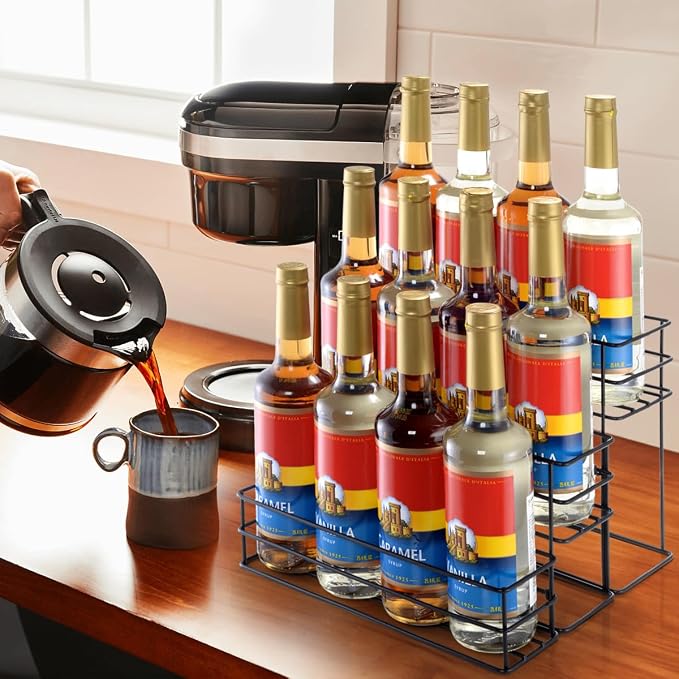 kimilus 12 Bottle Capacity Coffee Syrup Organizer 3 Tier Coffee Syrup Stand Shelf for Coffee Bar Kitchen Small Wine Rack for Bar Family Storage for Syrup Wine Dressing - Image 5