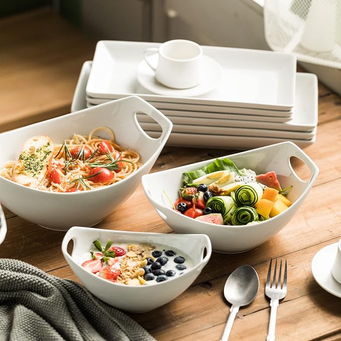 Gomakren Serving Bowls with Handles, Serving Dishes, Porcelain Salad Bowls Mixing Bowl for Entertaining, Nesting Bowl Set of 3, Microwave Dishwasher Safe, 15/28/47 oz, White | Set of 3 - 15/28/47oz, Multi-Size Nesting Bowls, Microwave Dishwasher Safe, ... - Image 2