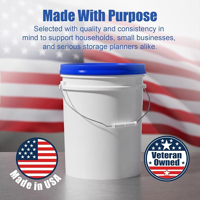 5 Gallon Bucket - Food Grade w/Lid BPA-Free, White/Blue, 3 | Airtight Gamma Seal Screw-On Lid, Heavy-Duty 90 Mil HDPE Plastic, Food Safe and Durable Container, Bulk Storage, Made in USA - Image 7