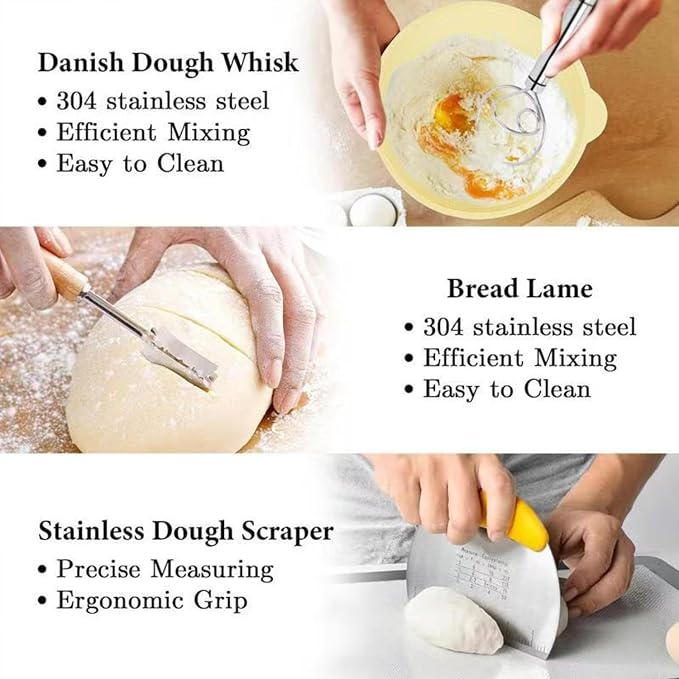 Silicone Bread Proofing Basket Set - 12-Piece All-in-One Kit with Oval & Round Banneton,Dough Scraper, Whisk,Spatula & More - Non-Stick,Easy Clean Sourdough Baking Supplies for Perfect Artisan Bread - Image 5