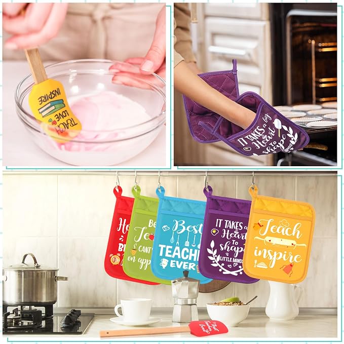 Yaomiao 24 Pcs Teacher Appreciation Pot Holders with Silicone Spatula Set Silicone Spatula Set with Wooden Handles Pot Holders Thank You Teacher Kitchen Utensils Baking Gifts for Teacher's Day - Image 4