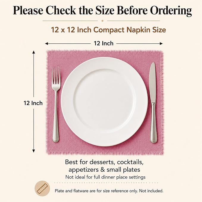 36 Pack Dusty Rose Cloth Napkins, 12 x 12 Inch Cotton with Fringe Settings | Handmade washable reusable cotton dinner napkins in bulk for weddings, parties, rustic boho table settings - Image 2