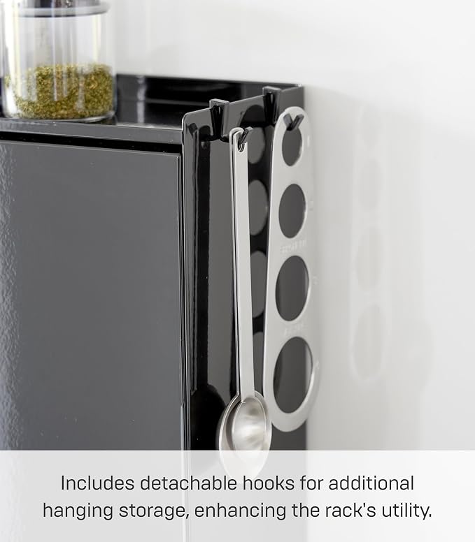 YAMAZAKI Home Spice Rack, Large Multi-Tier with Door Metal Shelves, Black | Large kitchen seasoning and condiments spice rack features a concealable design with a door. A smart fit for modern homes. - Image 6