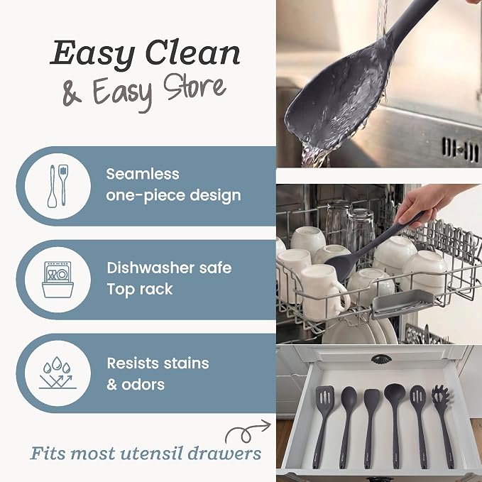Starpack Like a Boss XL Silicone Cooking Utensils Set (6-Piece, 13.5") - LFGB Certified, 600°F Heat Resistant, BPA-Free - Heavy-Duty Steel Core, Dishwasher Safe - for Nonstick Cookware, Gray Black - Image 8