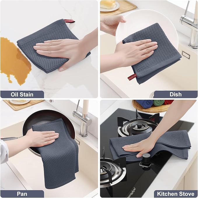 Homaxy 10 Pack 100% Cotton Kitchen Towels and Dishcloths Set, Dark Grey | 12 x 12 Inches and 13 x 28 Inches Kitchen Towels Set, Ultra Soft Absorbent Dish Cloths for Washing Dishes - Image 5