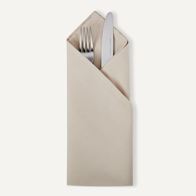 Amazon Basics Reusable Stain and Wrinkle Resistant Cloth Napkins, 17 x 17 inches, Beige, 12 Count (Pack of 4) - Image 3