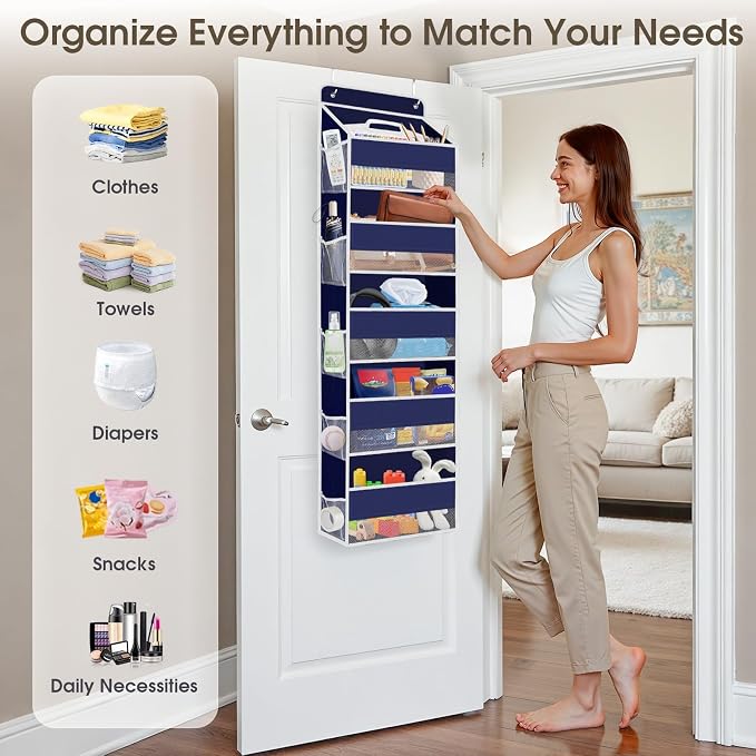 2 Pcs Over The Door Organizer Large Capacity Hanging Storage Room Organizer | 40 lb Capacity, Ultra-Sturdy, Foldable, Mesh Design with Clear Window, Space-Saving Organizer for Pantry, Nursery & Closet - Image 6