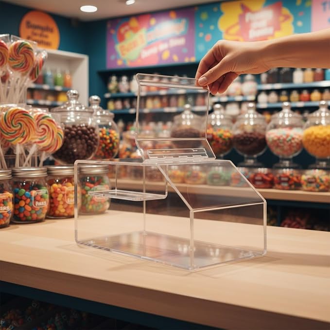 Marketing Holders Candy Storage Bin with Scoop Slot 7.75" Tabletop Nut Granola Bin Top Opening Display Birthday Parties Clear Acrylic No Assembly - Image 2