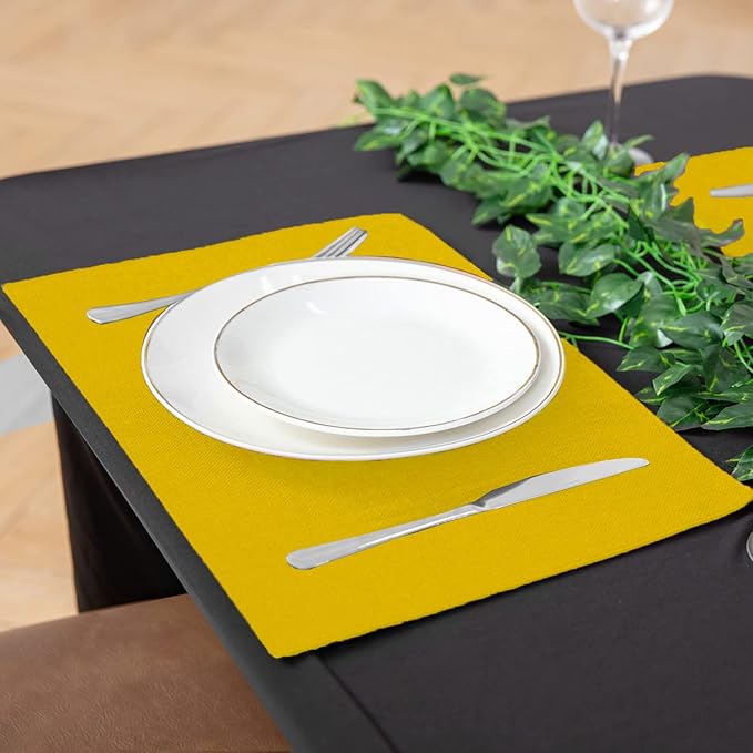 Cloth Yellow Placemats Set of 8, Linen Type Fabric Placemats Machine Washable Heat Resistant Placemats Polyester Place Mats for Halloween, Thanksgiving and Christmas Dining Table (Yellow) - Image 3