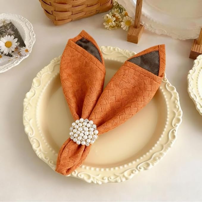 Orange Cloth Napkins Set of 4, 18 x 18 Inch | Reusable Washable Cotton Polyester Dinner Napkins Soft Luxury Elegant Fancy Jacquard Fabric Table Napkins - Image 3