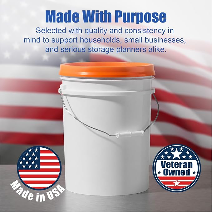 5 Gallon Bucket - Food Grade w/Lid BPA-Free, White/Orange, 6 | Airtight Gamma Seal Screw-On Lid, Heavy-Duty 90 Mil HDPE Plastic, Food Safe and Durable Container, Bulk Storage, Made in USA - Image 7