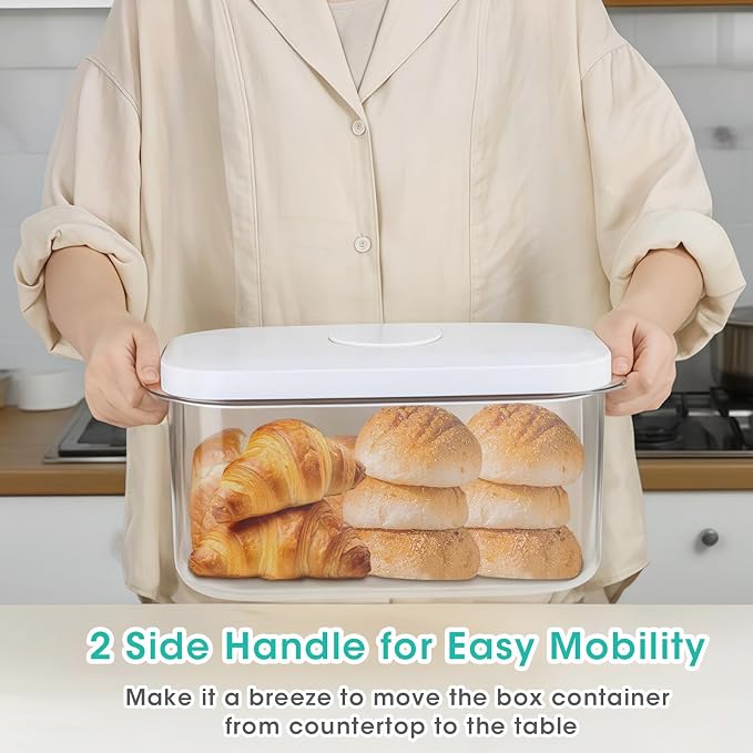 Large Bread Box with Easy-Carrying Handles for Kitchen Countertop, 6.5 Qt Rice Flour Container with Pop Up Lid & Hanging Hooks for Cleaner Use, Airtight Food Storage Bin for Kitchen Organization - Image 4