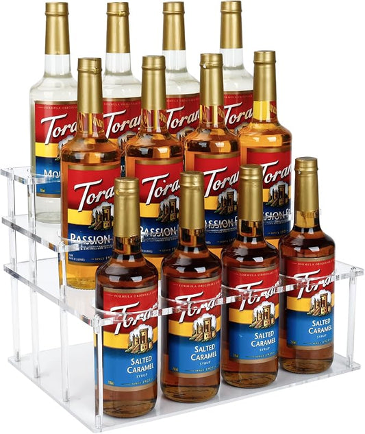 Acrylic 12 Bottle Capacity Coffee Syrup Organizer, 3-Tier Coffee Syrup Rack, Syrup Bottle Holder Stand for Coffee Bar Kitchen Countertop, Family Storage for Syrup Wine Dressing by Unknown