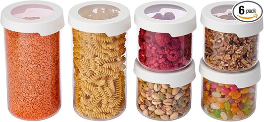 SmartStore Round Clear Dry Food Containers with Lids Starter Set of 6-20% Bio-based Plastic Storage Box with Lid, BPA Free, Dishwasher Safe - Kitchen Storage Containers 4x 0.75L, 2x 1.45L by SmartStore