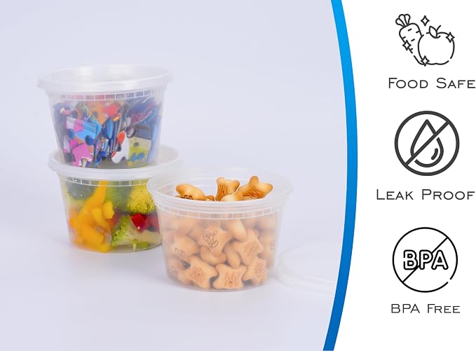 [16 OZ, 50 Sets and 32 OZ, 40 Sets Plastic Deli Food Storage Containers with Airtight Lids Bundle - Image 2