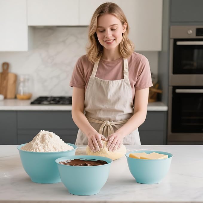 TP Melamine Mixing Bowl Set with Lids, Salad Bowl Set of 3, Glossy Teal | Nesting Design,Break-resistant,Pasta & Salad Prep, Baking Prep, Space-saving Storage, Freezer Safe, Dishwasher Safe - Image 4