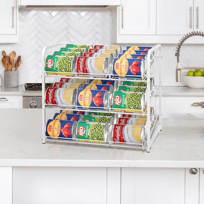 BTY Can Organizer for Pantry Stackable Can Rack Organizer 2 Pack Stacking Can Storage Dispensers 3 Tier Small Space Holds up to 36 Cans for Pantry, Kitchen, Cabinet White - Image 5