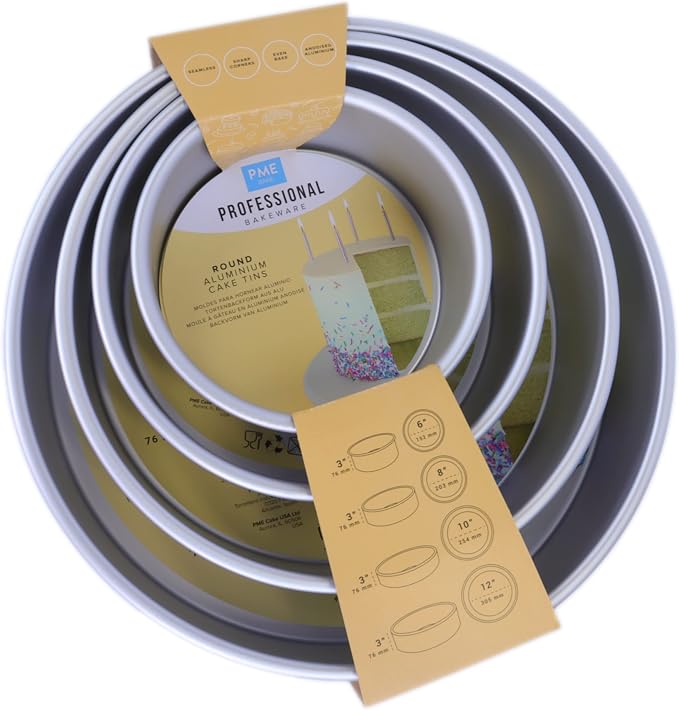 PME Round Cake Pans 6, 8, 10, 12-Inch x 3-Inch Deep, Set of 4 (RNDB6810123), Silver - Image 2