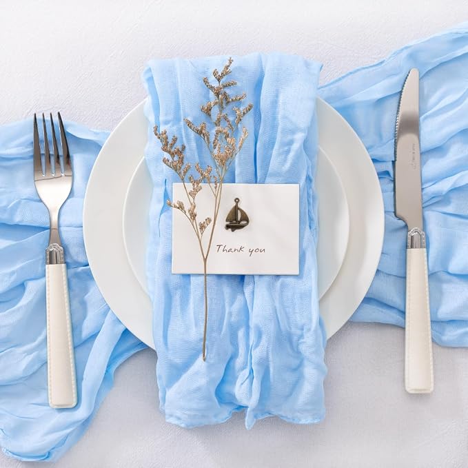 Light Blue Cheesecloth Napkins Blue Cloth Napkins Bulk,Set of 50 | 21''x21'',Washable Boho Table Gauze Fabric Napkins,for Wedding Baby Bridal Shower Dinner Party Decor - Image 5