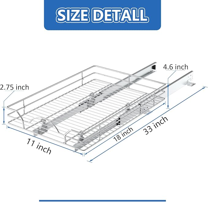 ROOMTEC Pull Out Cabinet Organizer 11"W x 18"D, for Cabinet Pull Out Shelves Cabinet Drawers Slide Out Kitchen Cabinet Organizer Storage Shelves, Fits 12.5" Opening Cabinet - Image 3