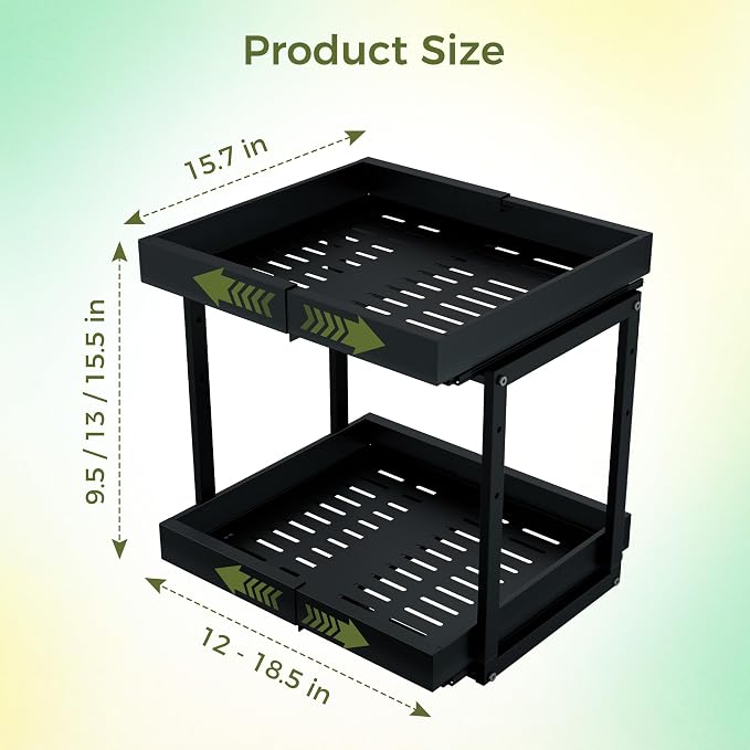 Abalter Expandable Pull Out Cabinet Organizer,2-Tier Slide Out Drawer for Kitchen Cabinets,Adjustable Width 12–18.5",Slide Out Shelves for Kitchen Countertop, Bathroom, Pantry, Heavy Duty Caddy(Black) - Image 4