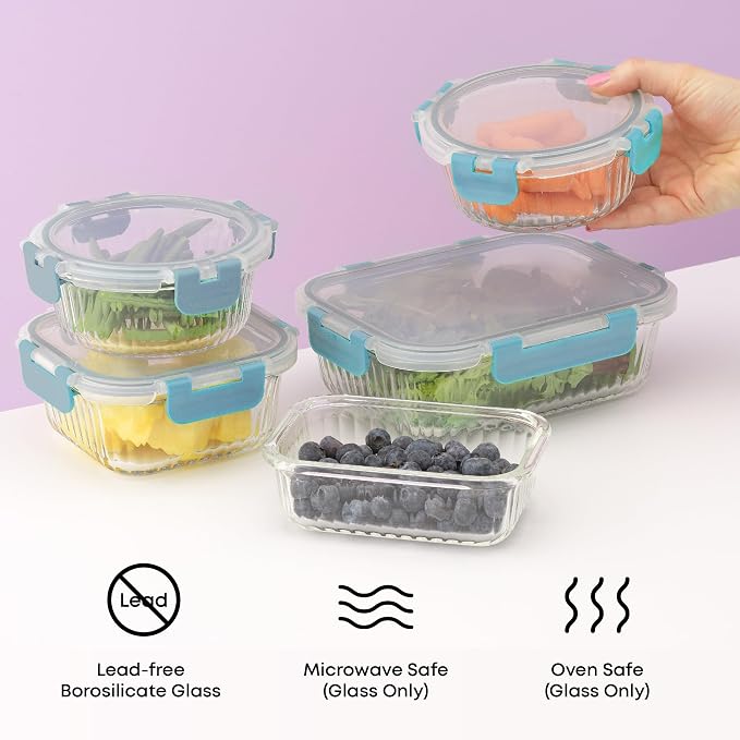 JoyJolt 24pc Borosilicate Glass Storage Containers with Lids | 12 Airtight/Freezer Safe Food Storage Containers for Pantry and Kitchen | Meal Prep Container for Lunch | Glass Tupperware Set - Image 6
