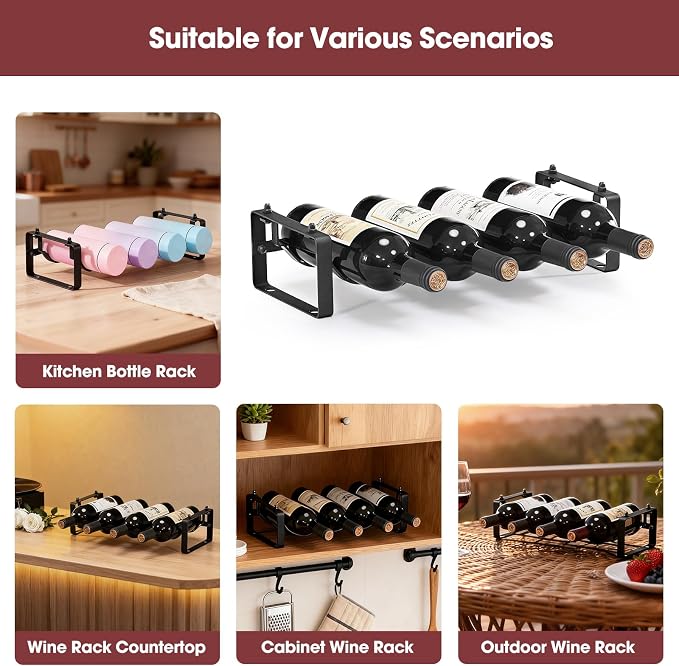 Stackable Wine Rack Countertop, 4 Bottles Bottle Holder for Cabinet | Small Tabletop Wine Holder Stand for Pantry Bar, 1-Tier Angle Adjustable Wine Bottle Rack for Tight Spaces - Image 8