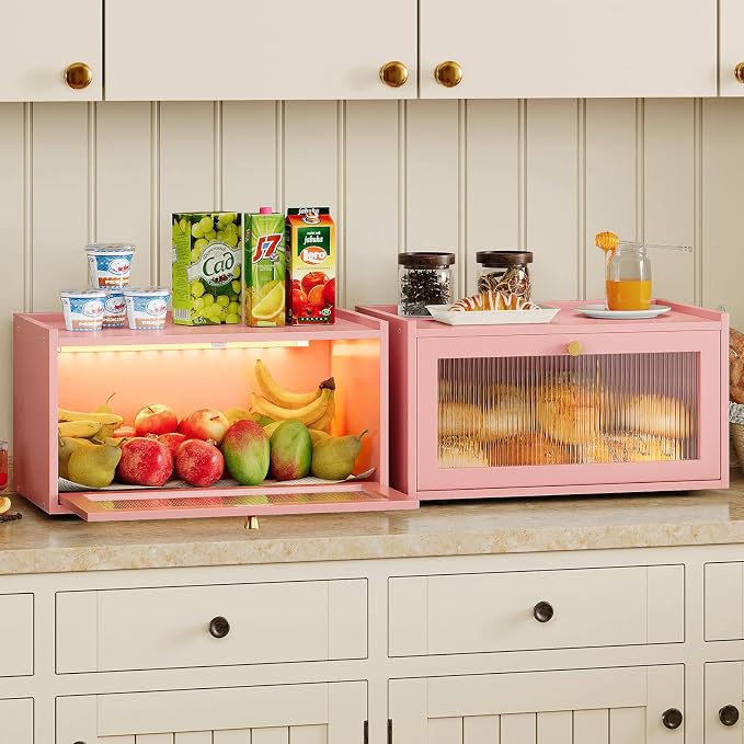 Trironsun Bamboo Bread Box with Led Light for Kitchen Counter Large Capacity Bread Storage Container Kitchen Countertop Organizer with Window Bread Holder (Pink) - Image 8