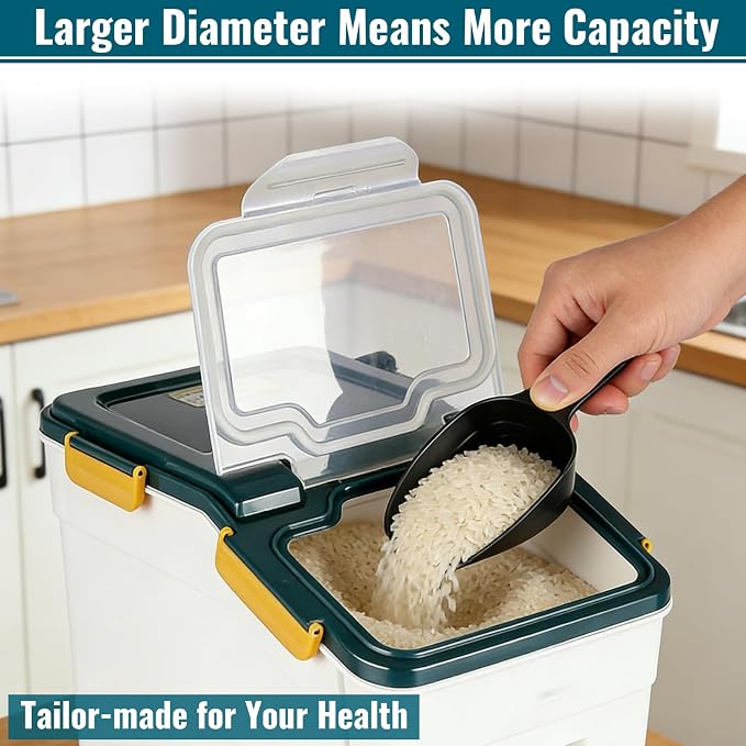 2 Pack Rice Container 25 lbs Large Bulk Flour Sugar Storage Holdhouse Plastic Grain Cereal Dry Goods Bin with Spoon and Measuring Cup for Kitchen Pantry Organization - Blue - Image 5