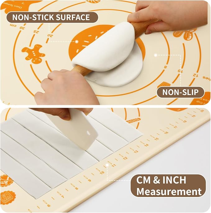 DANIA & DEAN 26"x16" 1.1mm Ultra-Thick Baking-Themed Silicone Pastry Mat | Non-Slip & Non-Stick Mat with 4.5mm Raised Edges & Measurements, Anti-Spill for Dough, Bread, Cookies & Pizza Counter Sheet - Image 3
