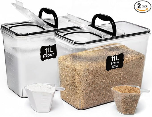 Shazo 2 PC (11L | 372 oz) Flour Sugar Storage Containers with Spout Lid & Easy Carry Handle - BPA Free Extra Large Airtight Food Storage Containers with Lids - Rice Canisters Sets for Kitchen & Pantry by Shazo