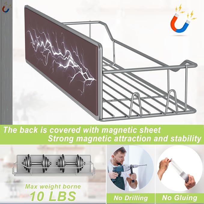 Magnetic Spice Rack for Refrigerator, 4 Pack Metal Strong Magnet Spice Organizer Shelves, Magnetic Fridge Shelf for Kitchen Seasoning Organizer Gadgets, Home Organization and Storage (Grey) - Image 3
