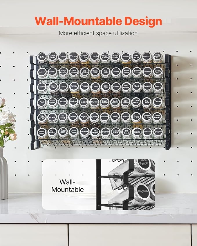 VEVOR Spice Rack Organizer for Cabinet, Spice Organizer with 72 Empty Spice Jars, Lids, Spice Labels, and Funnel Complete Set, Seasoning Organizer for Countertop, Kitchen, Pantry, Cupboard, 23x16 in - Image 4