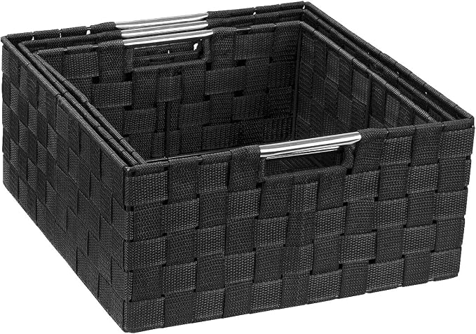 Sorbus Storage Box Woven Basket Bin Container Tote Cube Organizer Set Stackable Storage Basket Woven Strap Shelf Organizer Built-In Carry Handles (Black) - Image 6