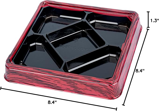 Restaurantware Bento Tek 18.6 Ounce Meal Prep Containers, 100 Disposable To Go Food Boxes - Lids Sold Separately, 5 Compartments, Red And Black Plastic Bento Lunch Boxes, Freezable, For Take Out - Image 15