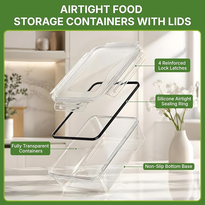 68 PCS Food Storage Containers with Lids, Meal Prep Containers, Stackable Kitchen Set, Airtight & Leakproof, BPA-Free, Microwave/Dishwasher/Freezer Safe, Extra Labels & Pen - Image 5