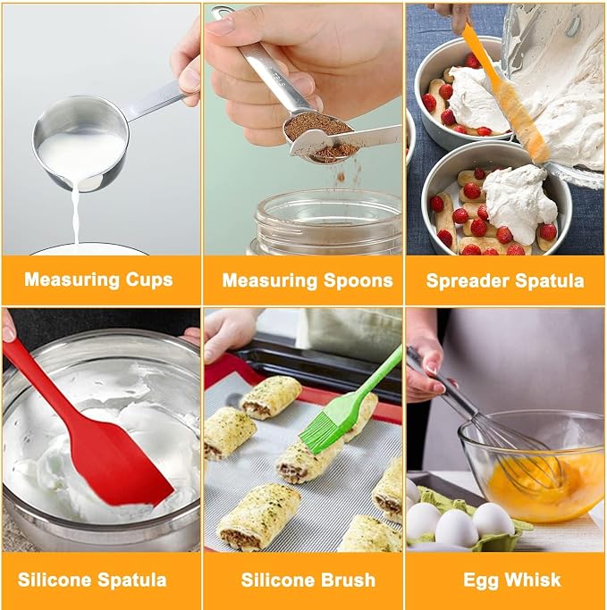 WEPSEN Mixing Bowls with Lid Set, 25PCS Kitchen Utensils Metal Bowl Stainless Steel Nesting Bowls, Measuring Cups and Spoons, Egg Whisk for Baking Prepping Cooking Serving Supplies - Image 4