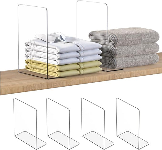 OKPOW Shelf Dividers Closet Organizer - 12" Tall X 9" Deep Acrylic Clear Sturdy Separate for Clothes Purse - Adjustable Space Saver Easy Install for Home Organization Enthusiasts 4 Pack by OKPOW
