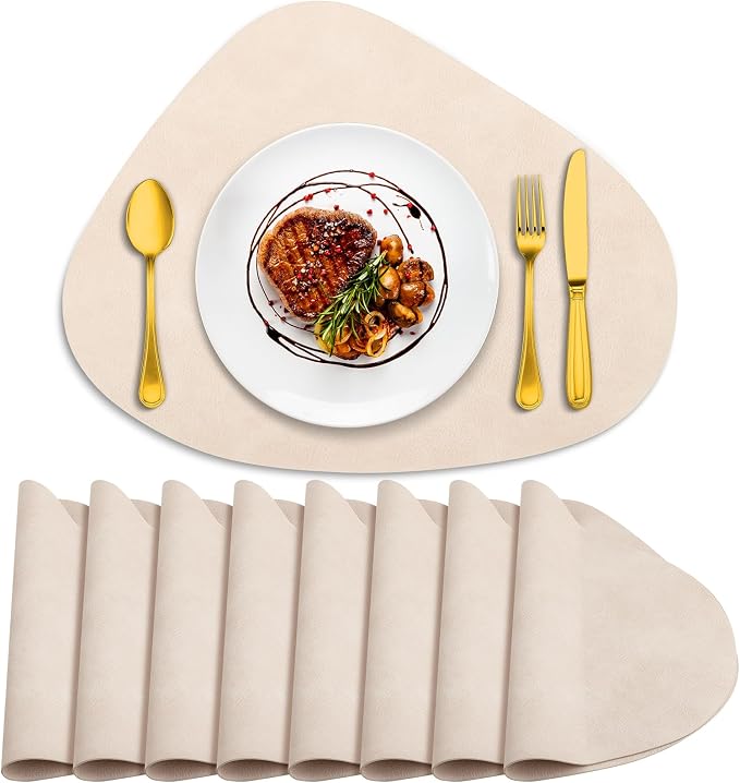 ADRIMER Placemats, Heat Resistant Round Placemats Set of 8 Washable 13 x 17 Inch, Waterproof Table Mats Wipeable for Kitchen, Dining Room Table Christmas Decor, Beige by Adrimersdreamistobeanindispensablecompanioninyourlife