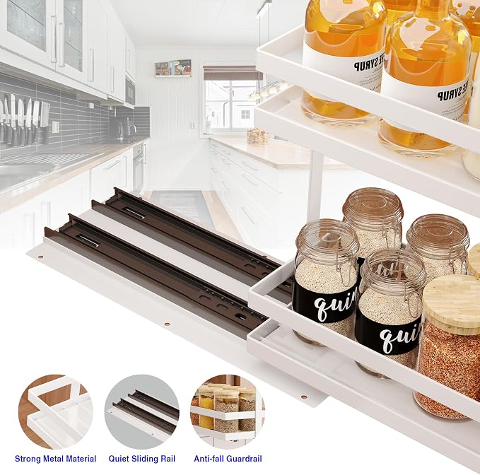 Mustorn 4 Pack Pull Out Spice Rack Organizer for Cabinet, 2 Tier Metal Slide Out Seasoning Organizer and Storage Heavy Duty Vertical Spice Rack Shelf Pullout for Kitchen Cabinets No Drilling (White) - Image 3