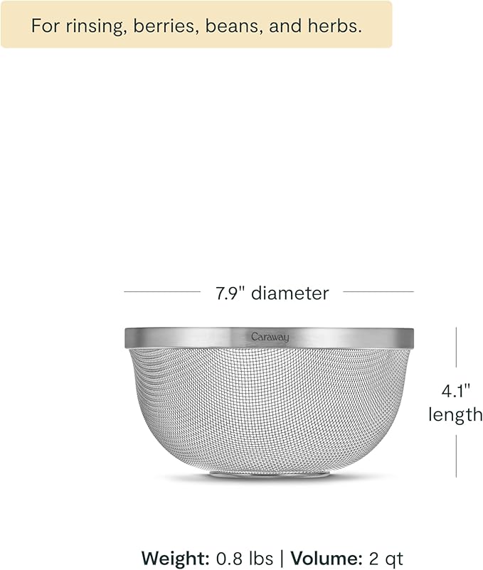 Caraway 2qt Stainless Steel Kitchen Strainer | Mesh Colander with Raised Base for Efficient Drainage, Non-Toxic, PFAS-Free - Image 2