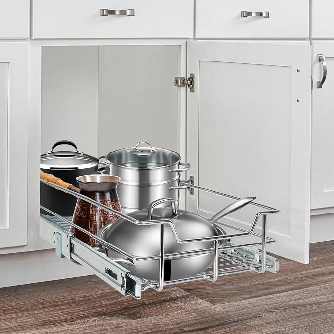 Pull Out Cabinet Organizer 15" W X 22" D, Chromed, Full Slide Out Drawers | For Kitchen Organizers and Storage, Pull Out Drawers For Cabinets Capacity Heavy Duty Caddy, Cabinet Shelves, Bathroom Pantry - Image 9
