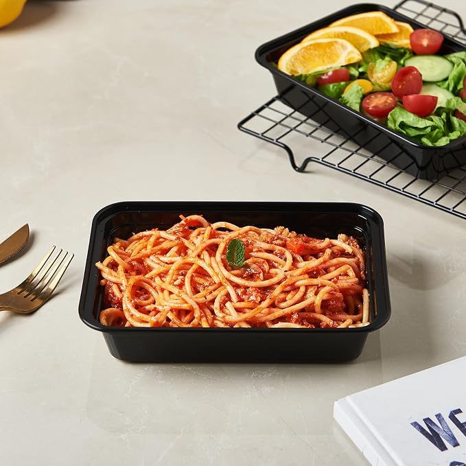 CIAO! Heavy Weight 24oz Injection Molded Microwavable Black Rectangular Food Container With Lid (150/case) - Image 8